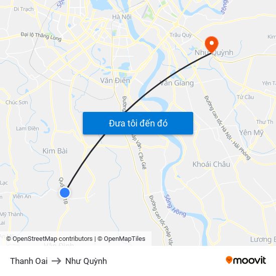 Thanh Oai to Như Quỳnh map