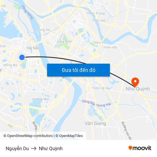 Nguyễn Du to Như Quỳnh map
