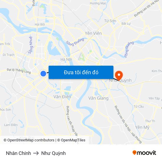 Nhân Chính to Như Quỳnh map