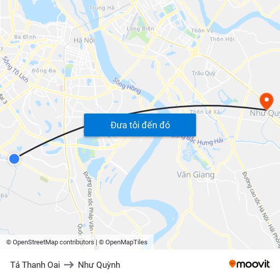 Tả Thanh Oai to Như Quỳnh map