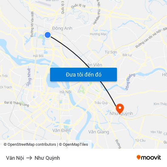 Vân Nội to Như Quỳnh map