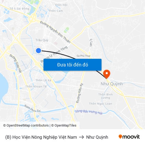 (B) Học Viện Nông Nghiệp Việt Nam to Như Quỳnh map