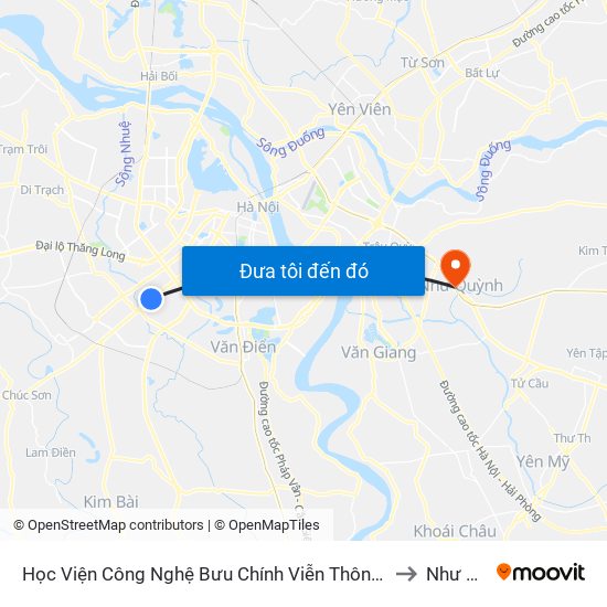 Học Viện Công Nghệ Bưu Chính Viễn Thông - Trần Phú (Hà Đông) to Như Quỳnh map