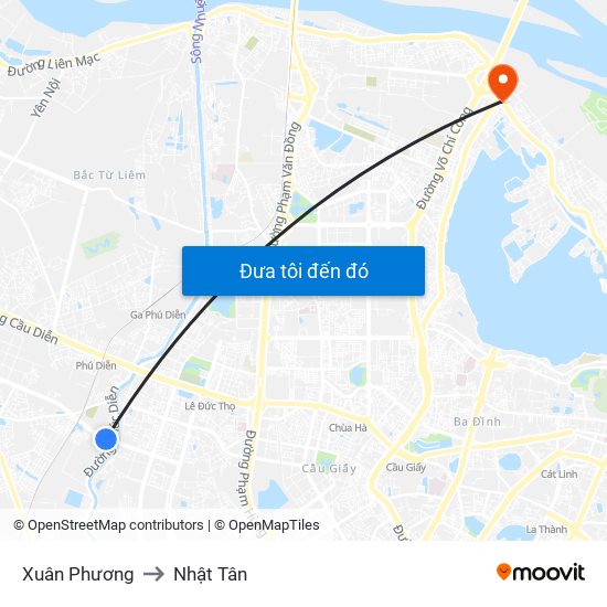 Xuân Phương to Nhật Tân map