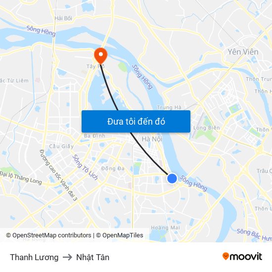 Thanh Lương to Nhật Tân map