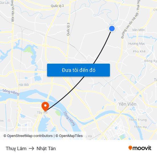 Thuỵ Lâm to Nhật Tân map