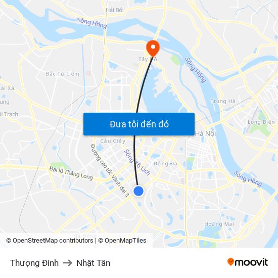 Thượng Đình to Nhật Tân map