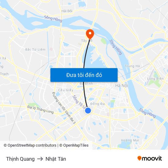 Thịnh Quang to Nhật Tân map