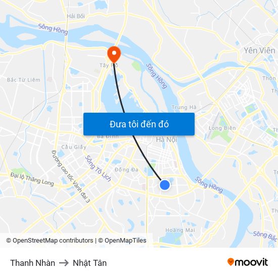 Thanh Nhàn to Nhật Tân map