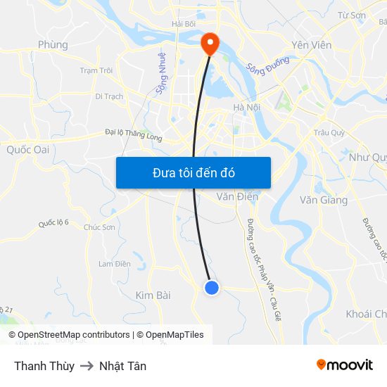 Thanh Thùy to Nhật Tân map