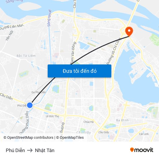 Phú Diễn to Nhật Tân map