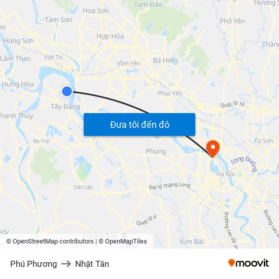 Phú Phương to Nhật Tân map