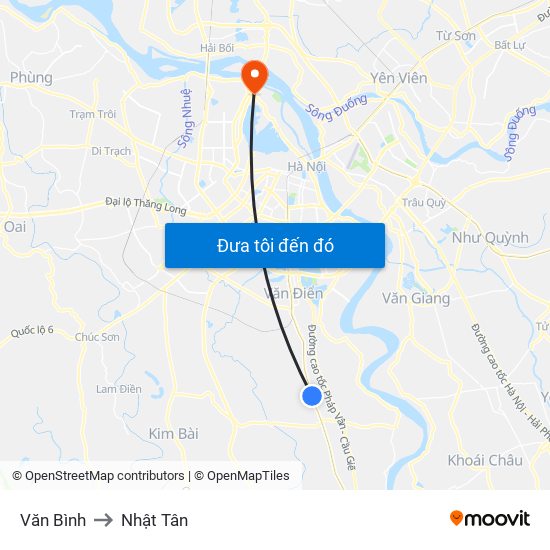 Văn Bình to Nhật Tân map