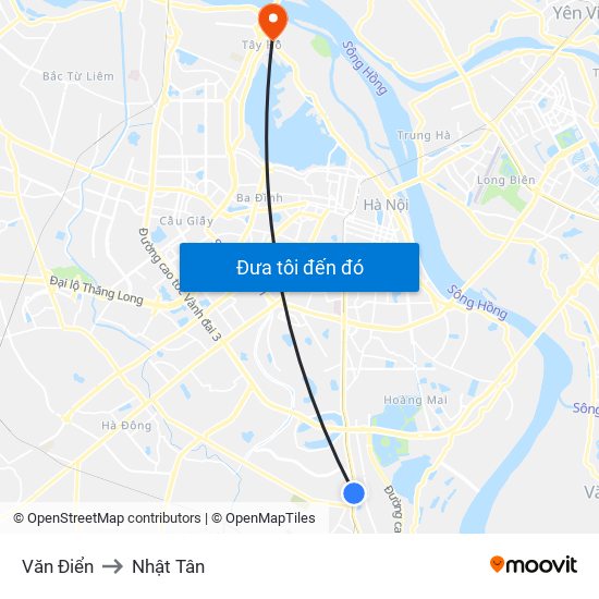 Văn Điển to Nhật Tân map