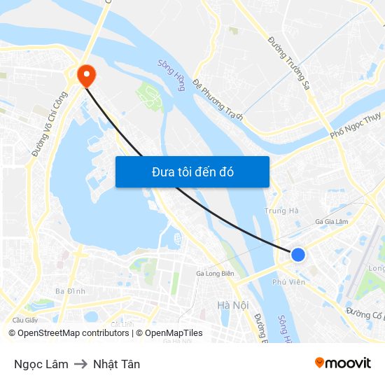 Ngọc Lâm to Nhật Tân map