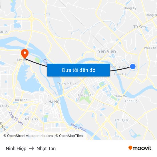 Ninh Hiệp to Nhật Tân map