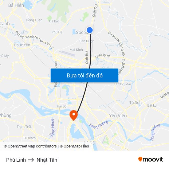 Phù Linh to Nhật Tân map