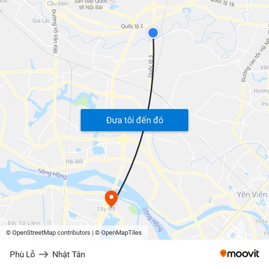 Phù Lỗ to Nhật Tân map