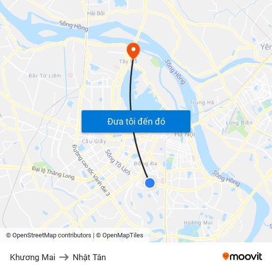 Khương Mai to Nhật Tân map