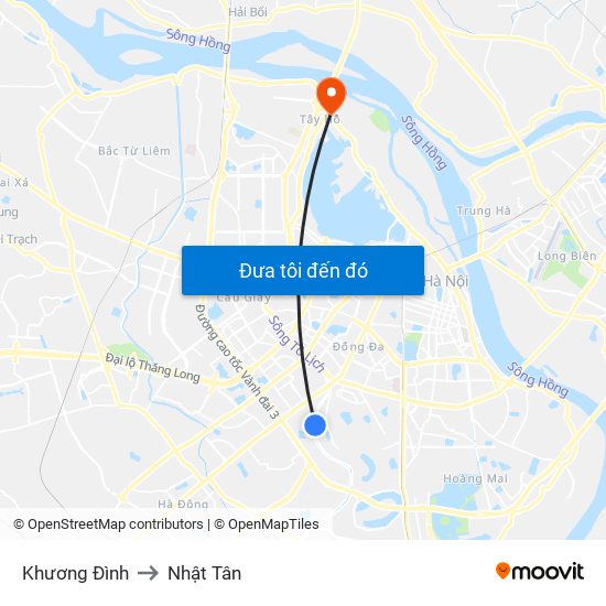 Khương Đình to Nhật Tân map