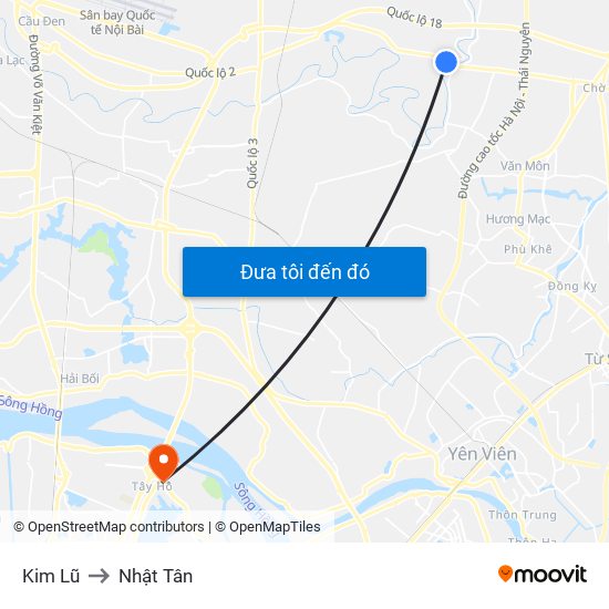 Kim Lũ to Nhật Tân map