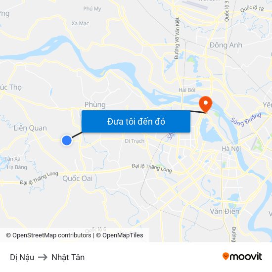 Dị Nậu to Nhật Tân map