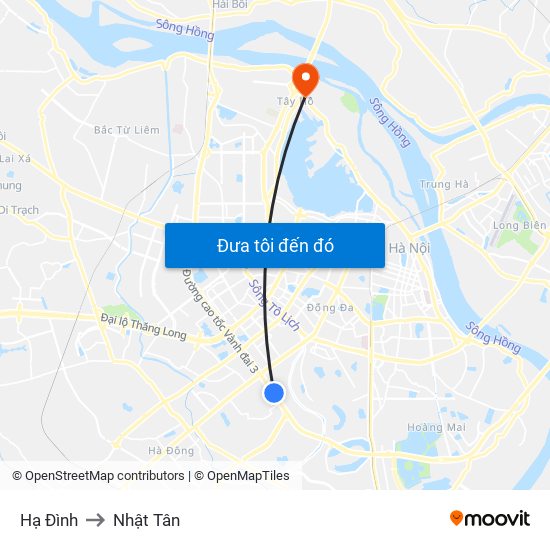 Hạ Đình to Nhật Tân map