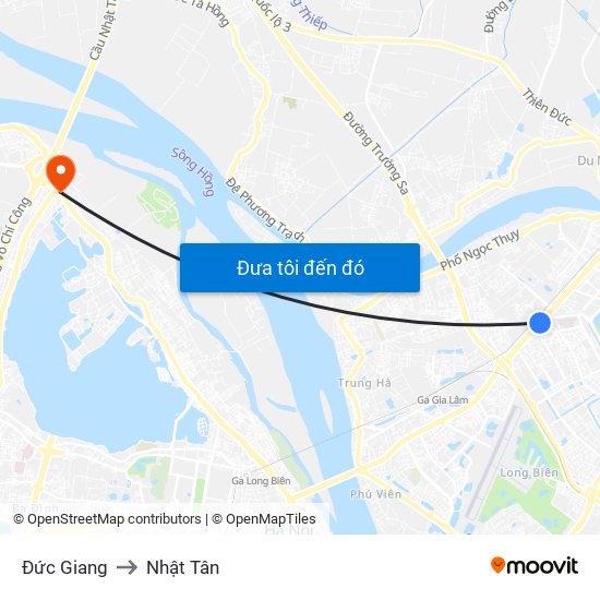 Đức Giang to Nhật Tân map