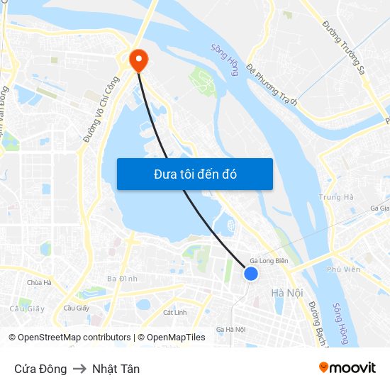 Cửa Đông to Nhật Tân map