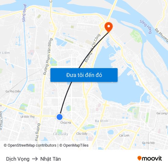 Dịch Vọng to Nhật Tân map