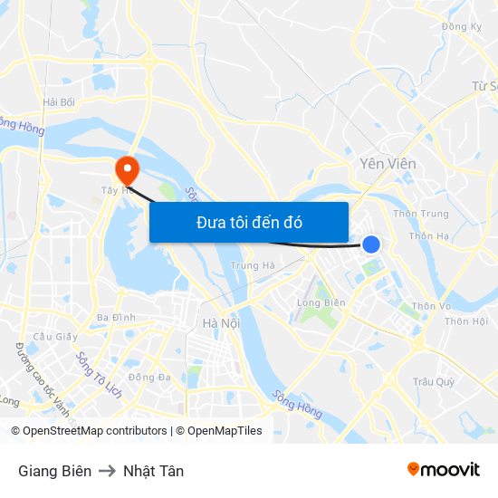 Giang Biên to Nhật Tân map