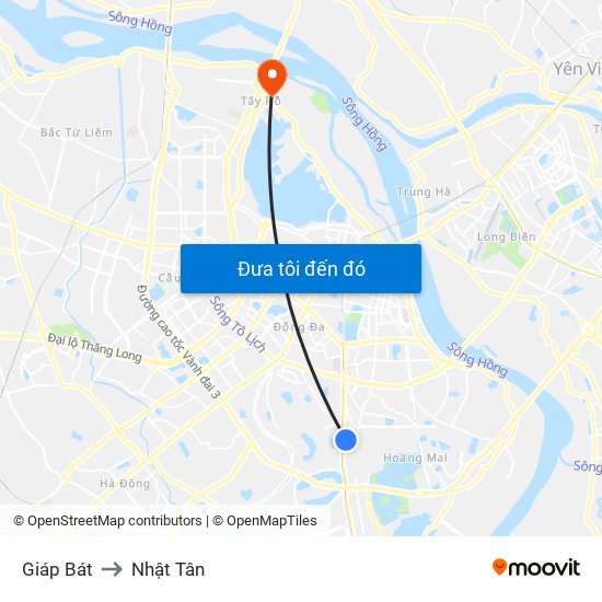 Giáp Bát to Nhật Tân map