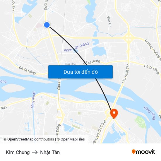 Kim Chung to Nhật Tân map