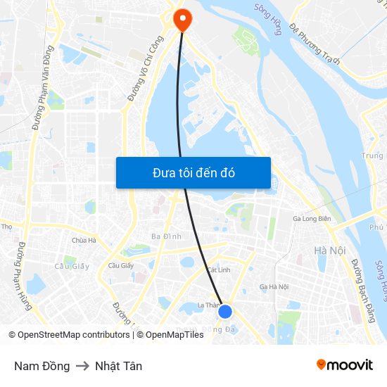 Nam Đồng to Nhật Tân map