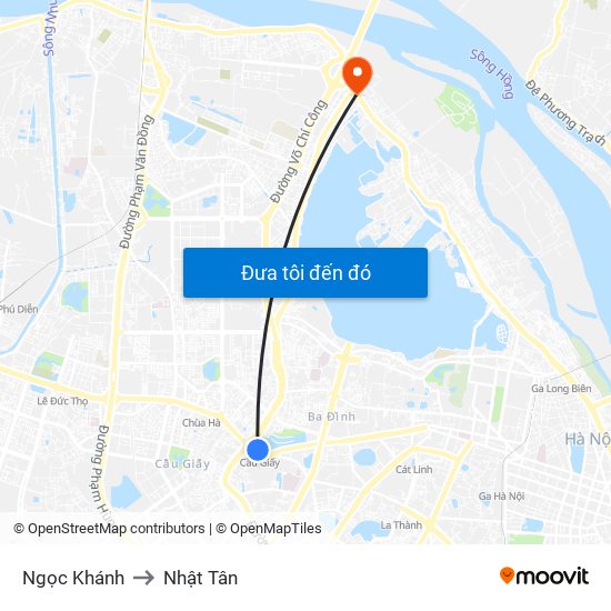 Ngọc Khánh to Nhật Tân map