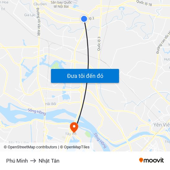Phú Minh to Nhật Tân map