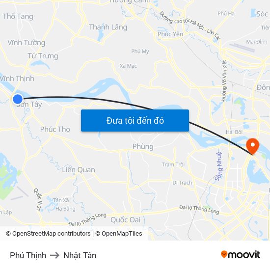 Phú Thịnh to Nhật Tân map