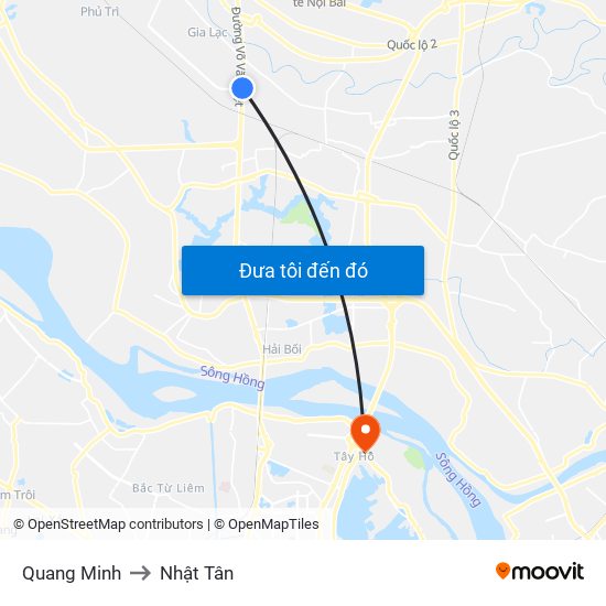 Quang Minh to Nhật Tân map