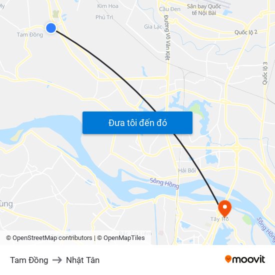 Tam Đồng to Nhật Tân map