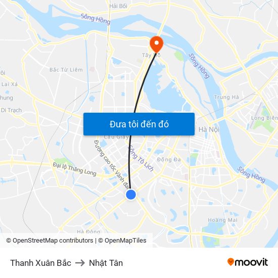 Thanh Xuân Bắc to Nhật Tân map