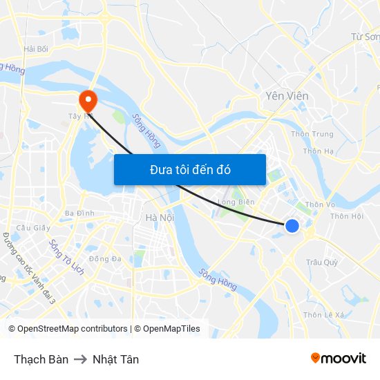 Thạch Bàn to Nhật Tân map