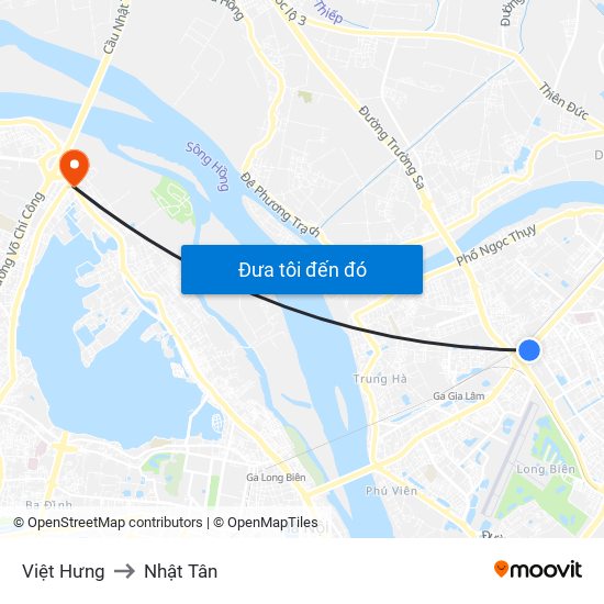 Việt Hưng to Nhật Tân map