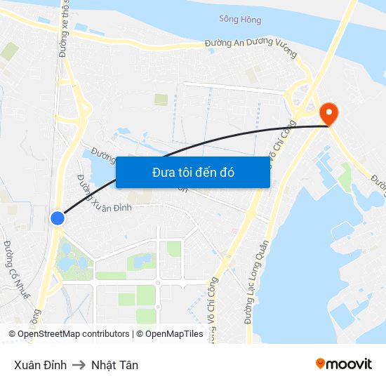 Xuân Đỉnh to Nhật Tân map