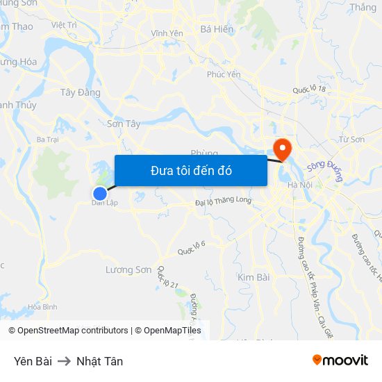 Yên Bài to Nhật Tân map