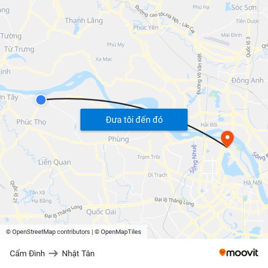 Cẩm Đình to Nhật Tân map