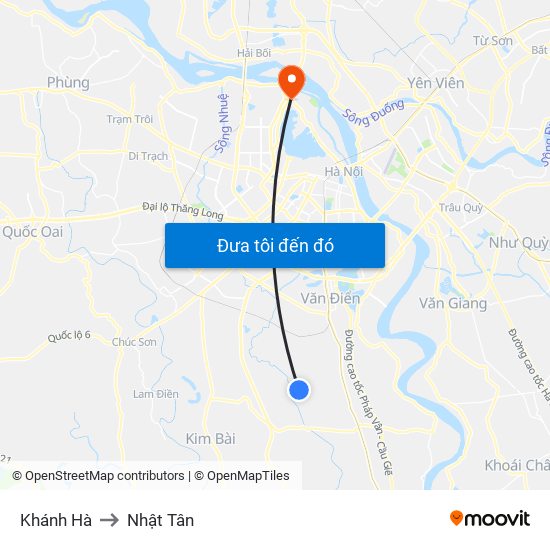 Khánh Hà to Nhật Tân map