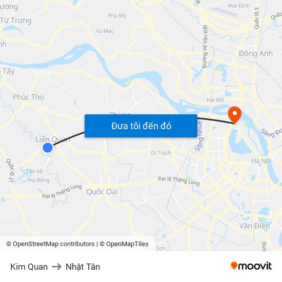 Kim Quan to Nhật Tân map