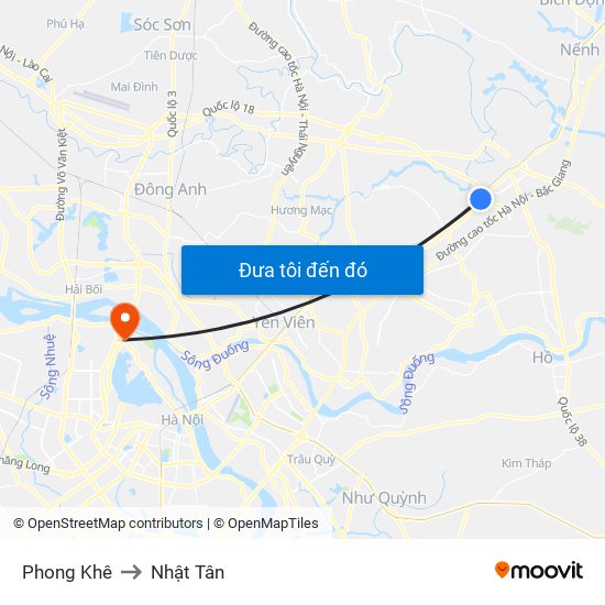 Phong Khê to Nhật Tân map