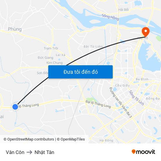 Vân Côn to Nhật Tân map