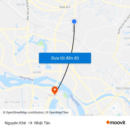 Nguyên Khê to Nhật Tân map